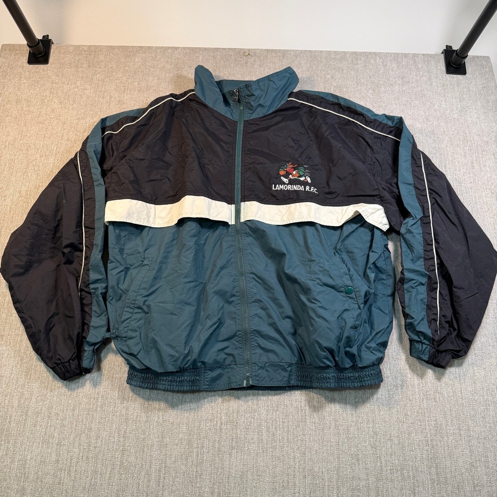 Vintage Holloway Lamorinda RFC Rugby Windbreaker Jacket Teal Black XL